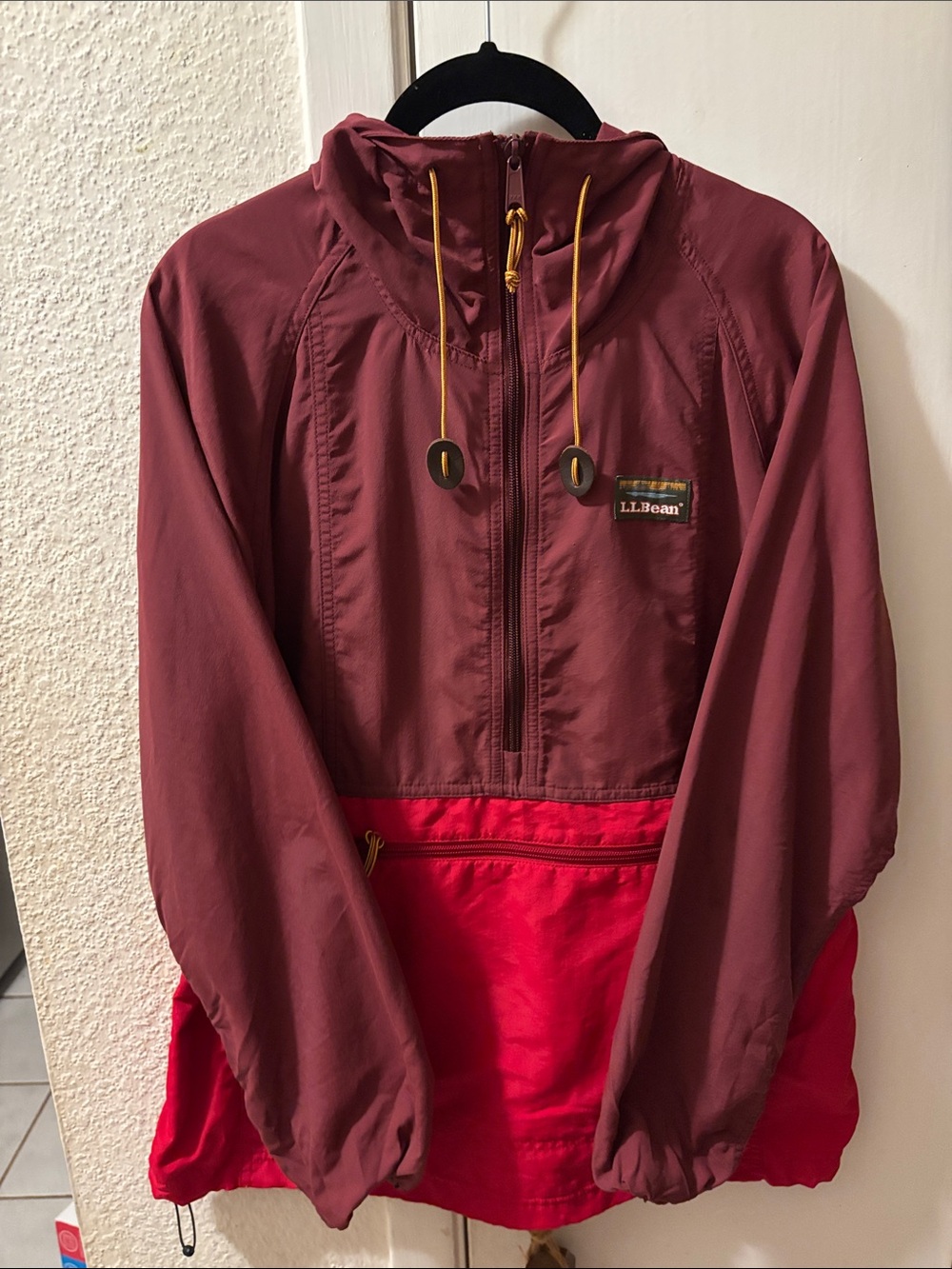 L.L. Bean Two-Tone Hooded Utility Anorak Jacket - Burgundy & Bright Red